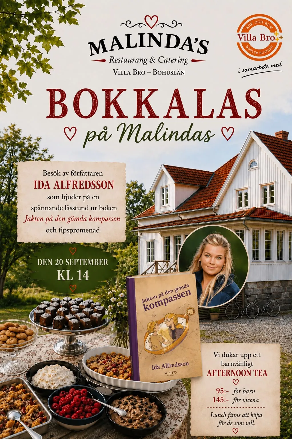 Affisch för Bokkalas på Malindas den 20 september kl 14 med författaren Ida Alfredsson